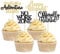 Gyufise 24Pcs Happy Retirement Cupcake Toppers Officially Retired Cupcake Picks No Work Zone Adventure Begins Cake Decorations for Retirement Theme Farewell Birthday Party Supplies Black Gold
