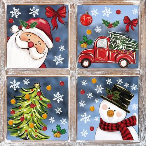 Horaldaily 57 PCS Weihnachten Fenster Aufkleber, Weihnachtsmann Hirsche Schneemann Weihnachtsbaum für Home Party Zubehör Schaufenster Glas Display Dekoration