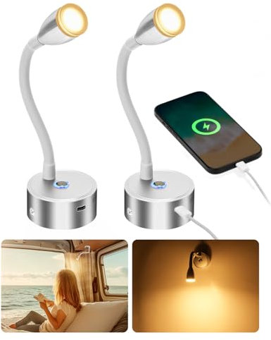 SUPAREE 12 Volt LED Lampen Wohnmobil Dimmbar Wohnmobil Lampe 12V Schwanenhals Lampe 12V LED Wohnmobil mit Touch Schalter 3000K Dimmbar für Camper Van Caravan Boat Yacht (Acryldekor,2 Stücke)