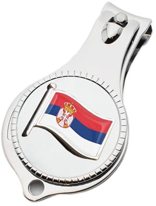 Flag of Serbia Design Pocket Metal Nail Clipper and Bottle Opener with Personalised Engraved Message, Presented in a Velvet Pouch