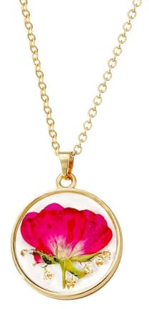 AMOR SPES 12 Month Birthday Real Flower Necklace for Women Handmade Dried Pressed Flower Charms Gifts for Family Friends (June)