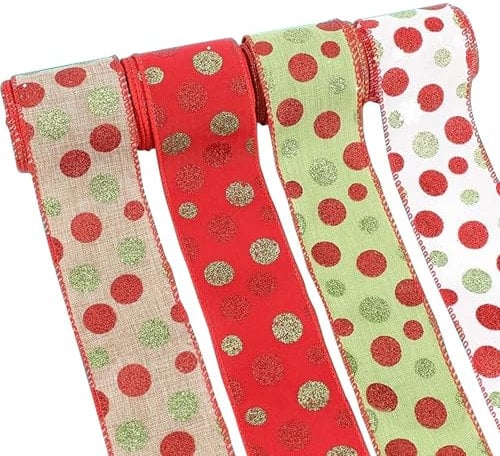 Weihnachtsband zum Basteln - 4 Rollen Geschenkband Bastelband | Kreatives Dekoband Weihnachten Bastelbedarf für Baumtreppen Fenster