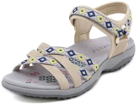 Meik Mangni Damen Slim Slingback Sandalen Sommer Sportliche Sandale Frauen Sportsandale Orthopädische Wandersandalen Outdoor Trekking Sandalen,Beige,Gr:38 EU
