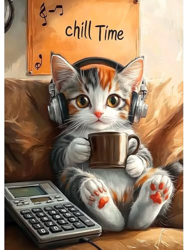 CEOVR Diamond Painting Bilder Kit Erwachsene,5D Katze Diamond-painting 30x40 cm,Katze Trinkt Kaffee Diamant Art Set