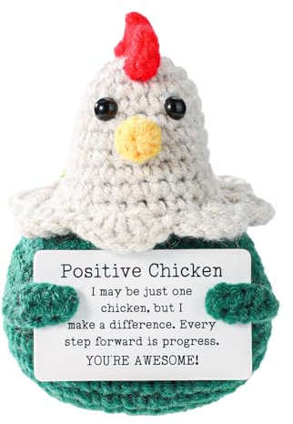 TOYMIS Positives Häkelhuhn, Süße Gestrickte Hühnerpuppe mit Motivationskarte Handgemachte Emotionale Tiere Unterstützendes Aufmunterungsgeschenk für Freunde und Familie Osterdeko für zu Hause (Grün)