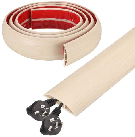 sourcing map 6ft Cord Cover Floor W0.5 x H0.3 Inner Channel PVC Hide Extension Cable Floor Wire Hider Wire Covers Protector for Prevent Cable Trips Cables Management, Wood Beige