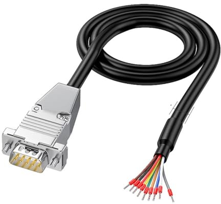 Harrisen 1,5m DB9 Männlich RS232 9 Pin Serielles Verlängerungskabel | Metallgehäuse, 9 Pin vergoldeter Stecker, Blankes Kabelende, 26AWG, 6,56Ft