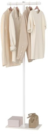 GUOHNHE Métal Portant à Vêtements, Type T Moderne Multifonctionnel Porte Manteau, Portemanteau sur Pieds avec Dalles de roche lourdes, 175 cm, Blanc, GYJ011W