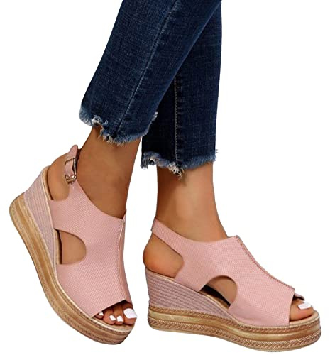 Chaussures Sandales Femme Été Compensées Confort Chic Et Elegant Escarpin Mary Janes Été Pieds Larges Chaussures Plates pour Femmes, Chaussures De Sécurité, Rose Poudre Orthopédiques
