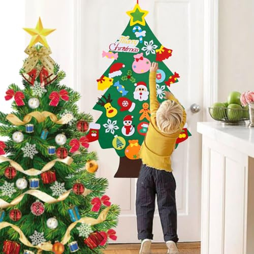QIFU Albero Natale Feltro, Albero Di Natale Da Parete Pieghevole Muro In Feltro Per Bambini Con 30 Ornamenti Decorazioni Natale Di Regali Natale Montessori Bambini Addobbi Natale