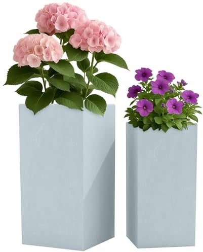 CLP Grand bac à Plantes, Set de 2 pour l'extérieur et l'intérieur, Outdoor XXL bac à Fleurs carré, résistant aux intempéries et au Gel, Couleur:Gris
