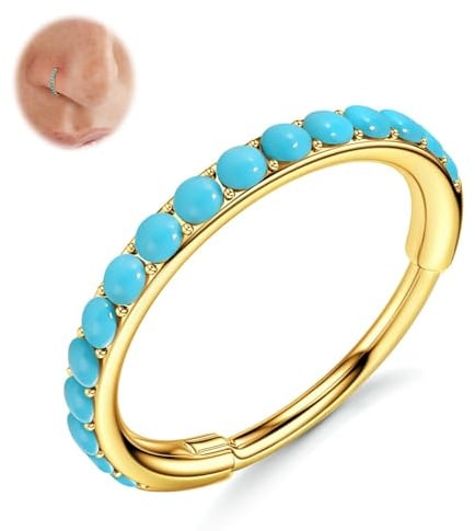 316L Chirurgenstahl 20G Nasenring Dünn Septum Daith Rook Piercing Ring | 1 Pcs Türkis Nasenpiercing Schmuck, Hoop Segment Knorpel Tragus Ohrringe Lippe für Damen, 14K Gold Plated, Silber, 6/7/8mm