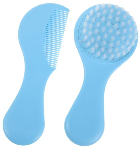 NUOBESTY Kit de Soins pour -Né Bleu – Brosse Douce pour Cuir Chevelu Sensible Peigne Démêlant pour Nourrisson Ensemble Brosse et Peigne Ergonomique Lavage Facile Toilette Bébé