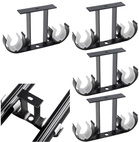 MospdyGear 4 soportes para barra de cortina, soportes ajustables para colgar en la pared, 13 x 8 cm, doble soporte para cortina, adecuado para barras de cortina de 25-32 mm, color negro