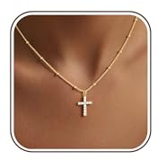 Turandoss Goldene Kreuz Kette für Damen Mädchen, 14 Karat Vergoldet Anhänger Kreuz Halskette Büroklammer Satellitenkette, Minimalistischer Christlicher Schmuck für Frauen und Teenager