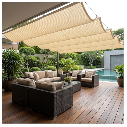 Onda tenda a vela retrattile ，Include kit di installazione， per terrazza con ferramenta – copertura di ricambio per pergola, scorrevole su filo，giardini d'inverno(W1.5*L3m/W4.92*L9.84ft)