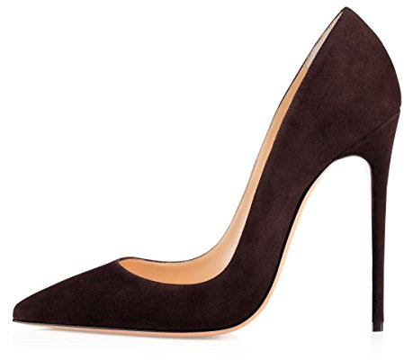 EDEFS Escarpins Talon Aiguille 12 cm Femme Coffee Daim Bout Pointu Chaussures Chic Élégantes Soirée EU40