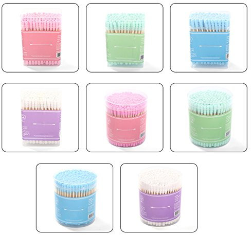 YHLVE - 200 piezas de mango de madera de algodón con doble cabeza para limpieza de orejas, algodón, azul, 7.3*8.1cm/2.9*3.2inch