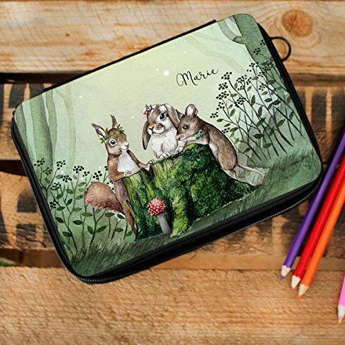 ilka parey wandtattoo-welt Gefüllte Federtasche mit Waldtierversammlung Schulstart Federmappe individuelles Federmäppchen & Namen Wunschnamen fm190
