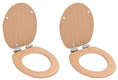 vidaXL 2X Copriwater con Chiusura Ammortizzata Robusta Moderna Design a bambù Cerniere Regolabili Zinco-Cromo Tavolette WC in MDF