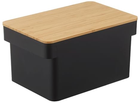 YAMAZAKI 4947 Tower Bread Bin with Knife Rack, Black, Polypropylene/Bamboo, Minimalist Design