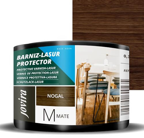 JOVIRA PINTURAS Vernis Lasur Matt Protector à l’eau. Protège, décore et embellit tous les types de bois. (375 Millilitres, Noyer)