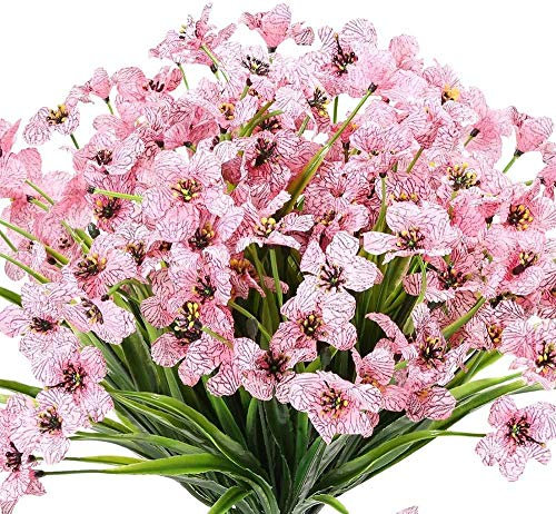 Ancokig Künstliche Blumen,6 Stück Kunstblumen Grün UV-beständige Pflanzen Sträucher Unechte Blumen Innen Draussen für Zuhause Garten Braut Hochzeit Party Dekor (Pink)