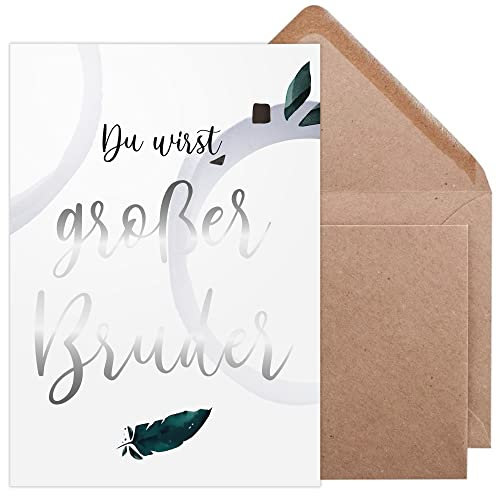 Olgs Karte zur Schwangerschaftsverkündung | Du wirst großer Bruder | Überraschungskarte mit Umschlag und Silberdruck in A6 | Geschenkidee Schwangerschaft verkünden