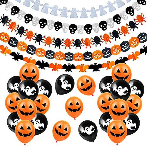 Bluelves Halloween Ballons Set, Halloween Girlande, Halloween Decoration, Halloween Banner, 26 Pcs Halloween Dekoration Kinder, Kürbis Wimpelkette Geist Bat Spinne Girlande Halloween Luftballon
