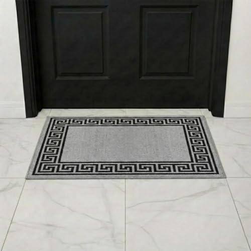B&B Door Mat Non-Slip Washable Dirt Trapper Floor mat having Indoor Outdoor Utility, Kitchen and large yoga Anti Slip Mats | 50 x 80 cm - Greeky Rug - Silver & Black