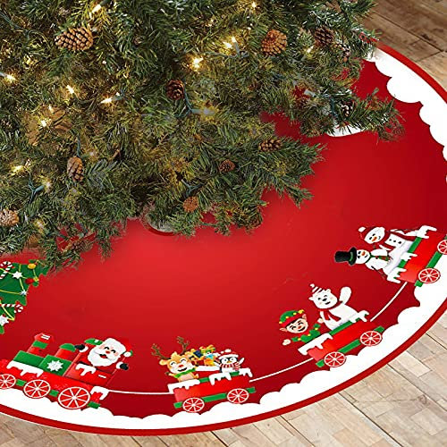 Glücksvogel Weihnachtsbaum Rock Groß Fell Weihnachtsbaumdecke Tannenbaum Decke Rund Weihnachtsbaum Teppich Christbaumständer für Weihnachten Neujahr Party Dekoration, 36 Zoll, Rot (B, 90CM)