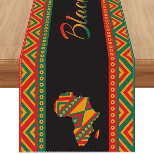 Jiudungs Tischläufer aus Leinen, Tischbänder, schwarz, 183 cm lang, schwarze Geschichte und Monatsdekoration für Tische, afrikanische amerikanische Land-Festivals, Dekoration und Zubehör