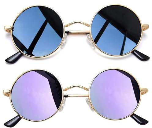 Joopin Runde Sonnenbrille Damen Lila Zwei Paar Polarisierte Sonnenbrille Herren Rund Schwarz Retro Vintage(Gold Schwarz und Gold Violett)