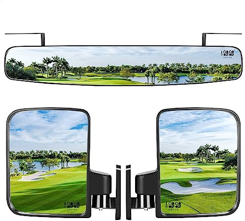 10L0L Golfwagen Klappbare Seitenspiegel und Golf Cart Breite Panorama Rückspiegel Universell für Yamaha/Club Car DS Precedent/EZGO TXT RXV Golf Cart, Kombi-Packung