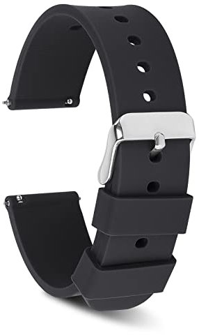 cobee Bracelets de montre en silicone Sangles de rechange en caoutchouc souple imperméables à dégagement rapide Bracelets de montre intelligents Bracelets de montre de sport Bracelets (18mm-Noir)