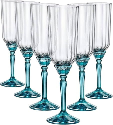 Bormioli Rocco 6X Bleu 210ml Florian Flûtes Champagne - Réutilisable Prosecco Vin Mariage Faire la Fête Buvant Verres Ensemble-Cadeau