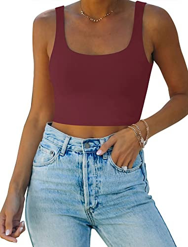 REORIA Damen Crop Top elegant Corset Top Aesthetic Sport Sommer Tops Burgunderrot M