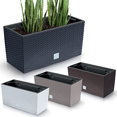 60CM Rectangle Rattan Plastic Balcony Flower Plant Garden Planter Decor Pots (Umber)