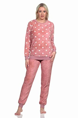 Normann Kuschelig Warmer Damen Langarm Schlafanzug mit Bündchen aus Coralfleece in Tupfen Optik