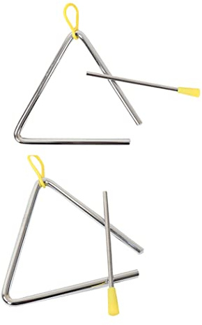 5 Musical Steel Triangle with Striker, 6 Hand Percussion Music Triangles Instrument 5 Inch 6 Inch for Music Learning Practicing Enlightenment (2 Pack)