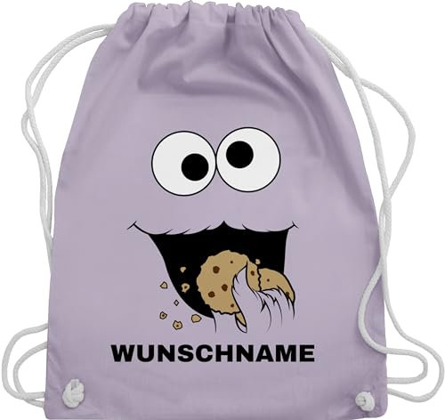 Turnbeutel Rucksack - Karneval Accessoire Fasching - Keks Monster Kostüm mit Name - Unisize - Pastell Lila - beutel stoffbeutel für kinder karneval- keksmonster sporttasche turnsack karnevals