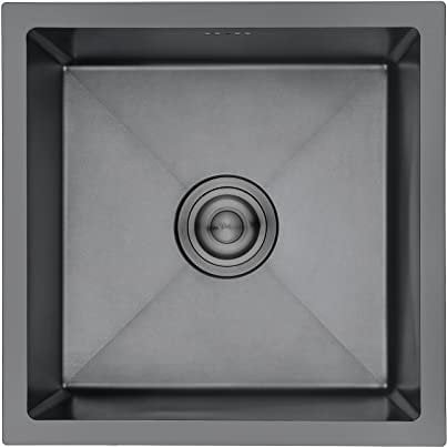 Ibergrif M84040B, Evier Cuisine 1 Bac 40 x 40 cm, Evier Inox avec Filtre de Vidange, Evier sous Plan ou Evier à Poser, Noir