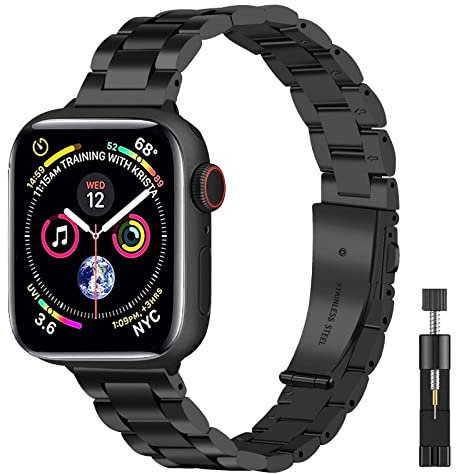BolYel Cinturino Compatibile con Apple Watch 38mm 40mm 41mm,Sottile Acciaio Inossidabile Regolabile Cinturino per donna per iWatch Serie 8/7/6/5/4/3/2/1/se Nero