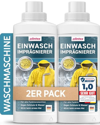 PLINTEX® Einwaschimprägnierung 2 x 580ml für Outdoorbekleidung und Funktionskleidung ohne Baumwollanteil - Imprägnierung Waschmaschine - Softshell, Gore-tex, Skibekleidung, Motorradbekleidung