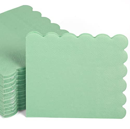 100pcs Serviettes Vert Sauge, 12,5x12,5cm Plié Festonnées Serviettes Cocktail Vert Sauge Jetables Serviettes Sauge de Fête pour Mariage Fête d'Anniversaire Salle à Manger Fournitures