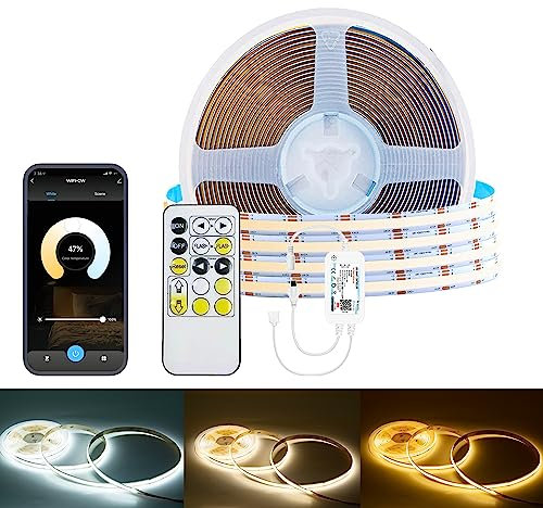 YSRSAI WIFI CCT COB LED Strip, 5-Meter dimmbar 2700K - 6500K 24V einstellbare weiße LED Lichtstreifen Lichtset, 640 LED/m CRI90+Daul weiße LED mit APP-Steuerung, kompatibel mit Alexa Google Home