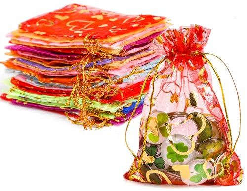 JOFONY Organzasäckchen,100 Stück Organzabeutel,Farbmischung Schmuckbeutel mit Kordelzug,Organza Geschenkbeutel für Festival Party Hochzeit Geschenk(10x15cm)
