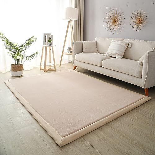 Dmkjdzsw Krabbelmatte für Baby rutschfest, Kinderzimmerteppich, Korallensamt-Bereichsteppiche, 2 cm dick, Kinderteppich, Hellbraun, 120 × 120 cm