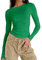 OYIGELZ Women's Basic Long Sleeve Shirt Crop Top Y2K T-Shirt Slim Fit Casual Tee Tops Streetwear(Green-a,S)