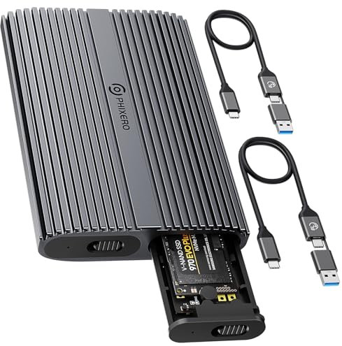 PHIXERO Dual NVMe Enclosure Tool-Free 10Gbps M.2 NVMe SSD Enclosure Aluminum SSD Enclosure for M.2 PCIe NVMe M-Key/B+M Key 2280/2260/2242/2230 SSD. Support UASP Trim, Up to 4TB